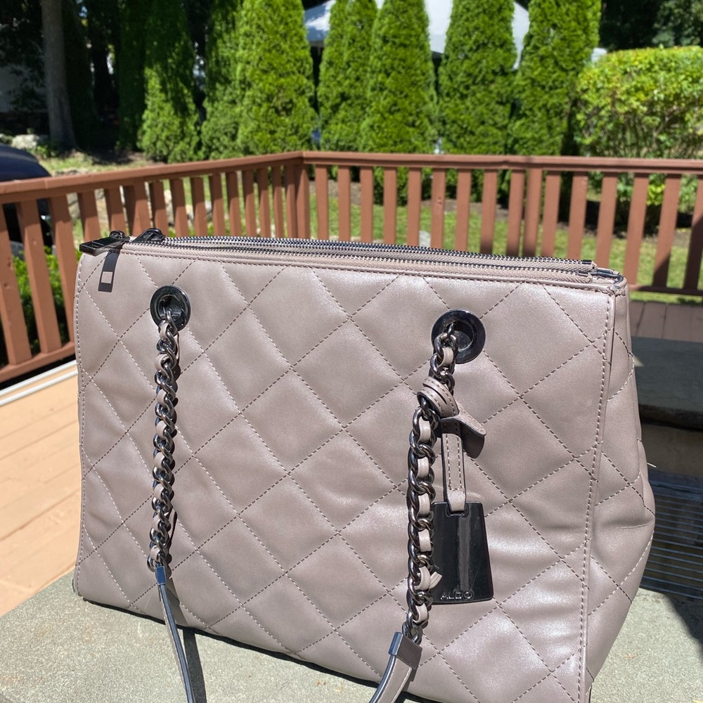 Aldo Quilted Gray Chain-Handle Women’s Tote Bag